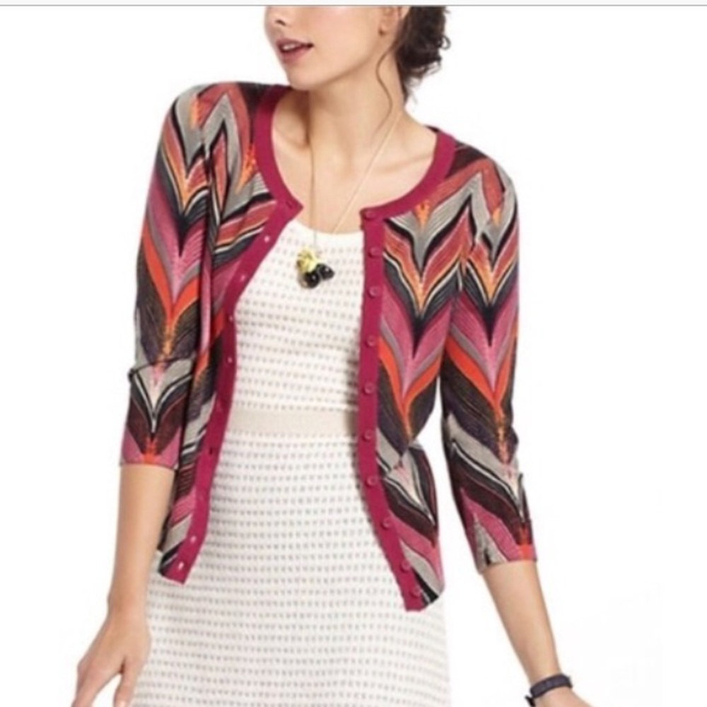 Anthropologie Pink Chevron Cardigan